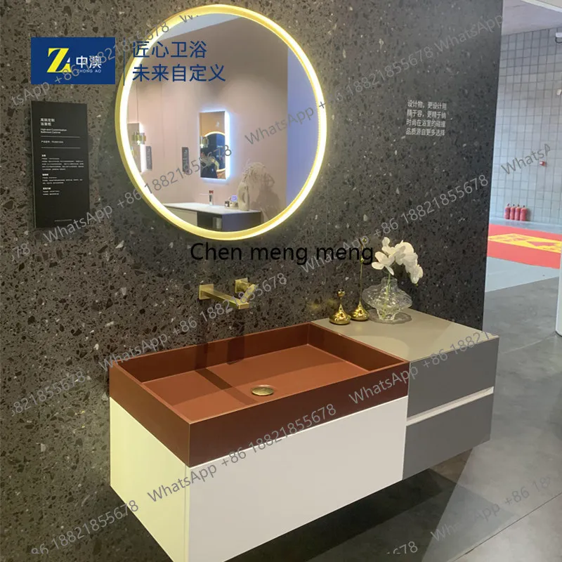 

Тумба для ванной из дуба с интегрированной раковиной Corian, бесшовная керамическая раковина-чаша, тумба для туалета