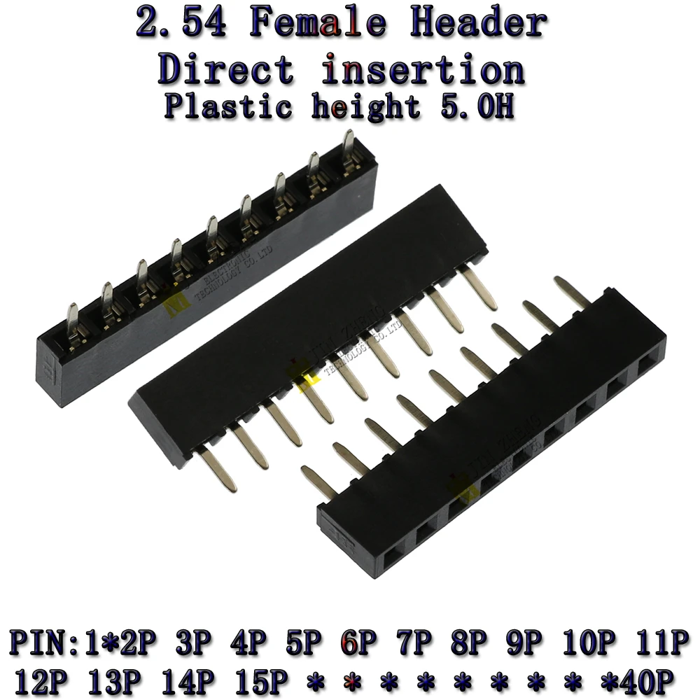 10PCS H5.0 2.54mm Pitch Single Row Female 2~40P PCB socket Board Pin Header Connector Strip Pinheader 1X2/4/6/10/12/16/20/40Pin