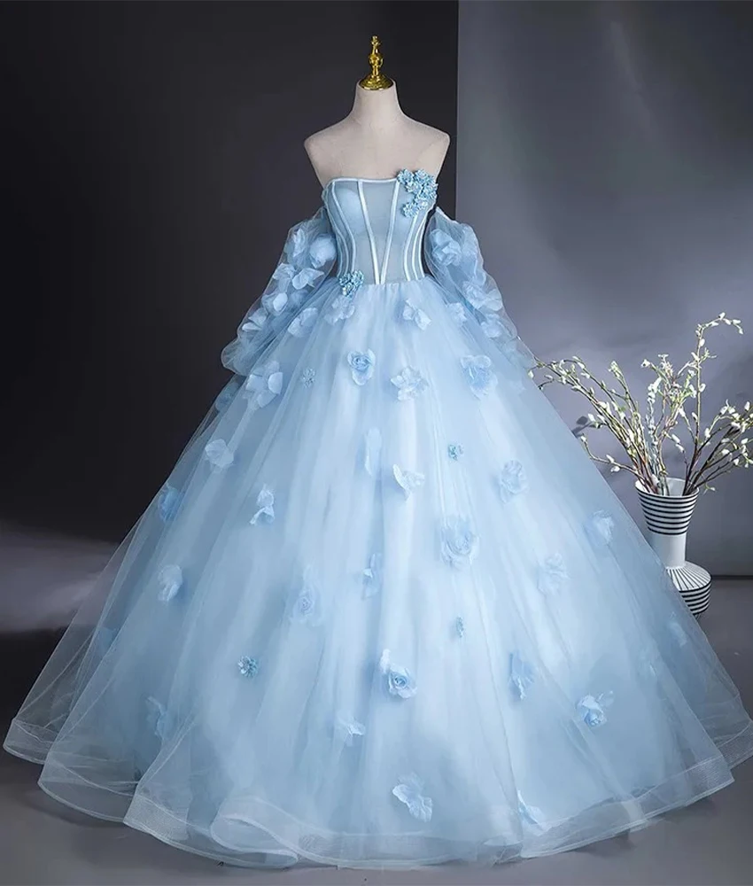 

Индивидуальное изящное вечернее платье трапециевидной формы из органзы с открытыми плечами и бисером 3D цветами, темпераментное вечернее платье без бретелек فساتين سهرة