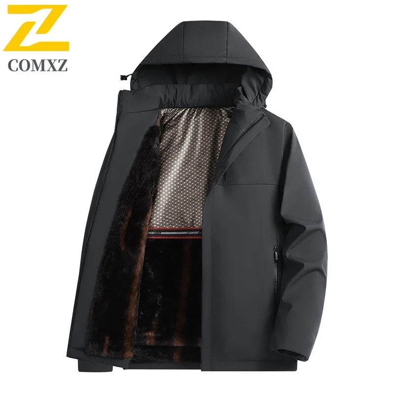 سترة مبطنة بالقطن للرجال من COMXZ، غطاء محرك السيارة قابل للإزالة، سميكة للأعمال والتزلج والسفر، سترة مبطنة ثلجية مقاومة للرياح، سترة جرافين شتوية