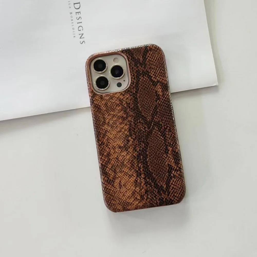 Fashion Snake Leather PU Case For iPhone 14 13 15 16 Pro MAX 12 min 11 7 8 Plus X XR XS Max Hard PC Four Corner Protective Cover