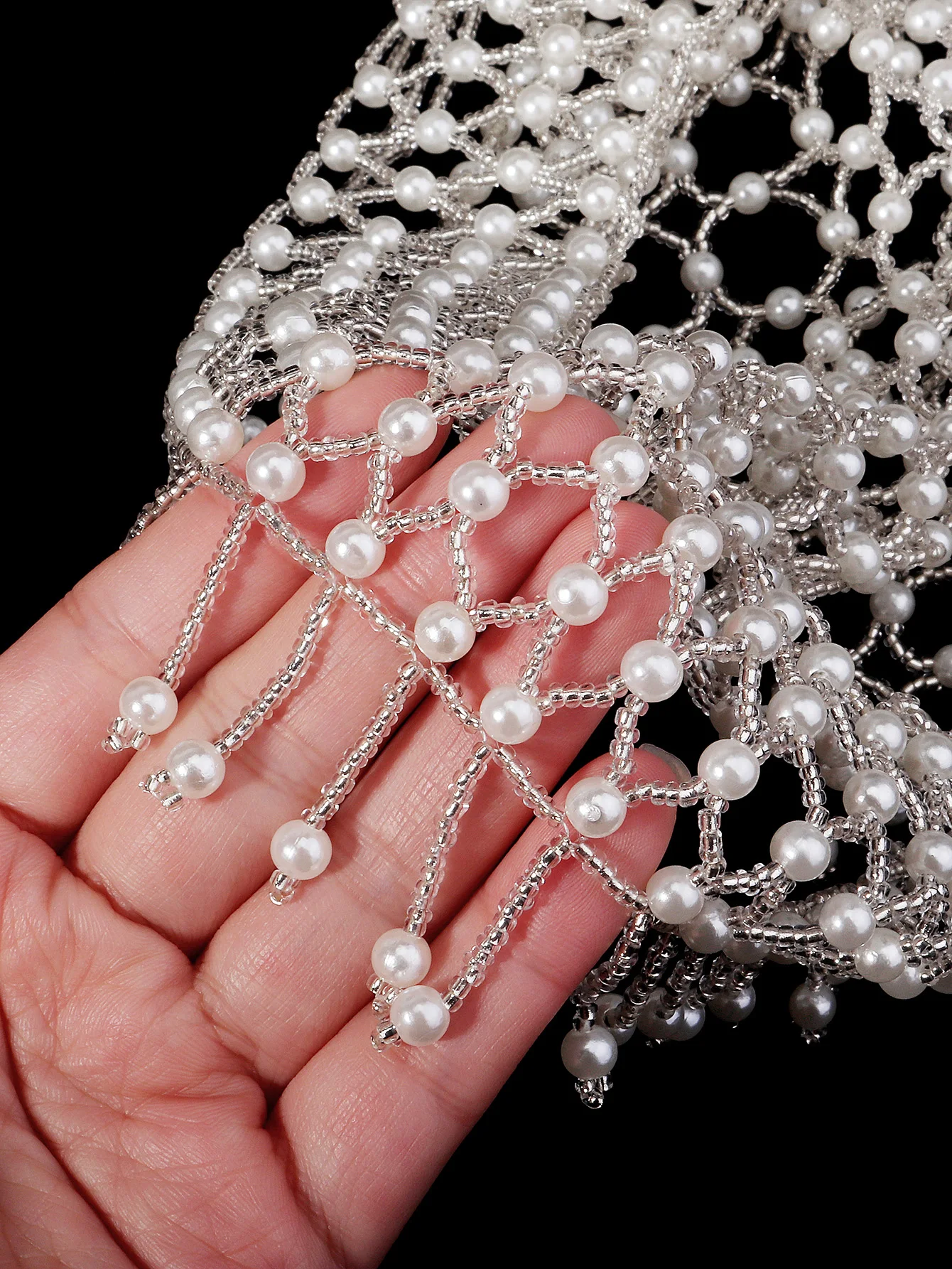 Luxury Pearls Beaded Headwrap for Women Full Tassel Headpiece 1920s Gatsby Flapper Cap Bridal Headband Wedding Hair Accessories view 5