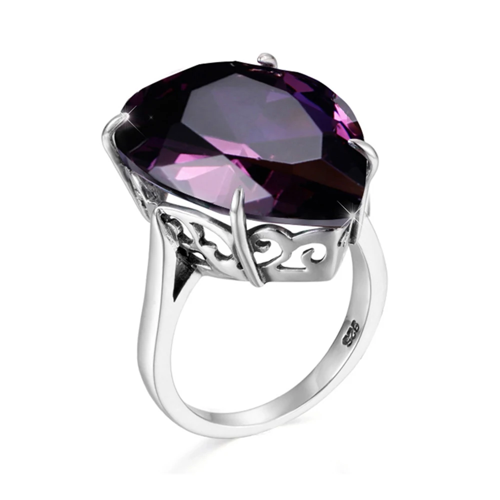 

Water Drop 16*21mm Amethyst Ring Solid 925 Silver Enagement Rings for Women Beautiful Vintage Jewelry Christmas Gift 2022