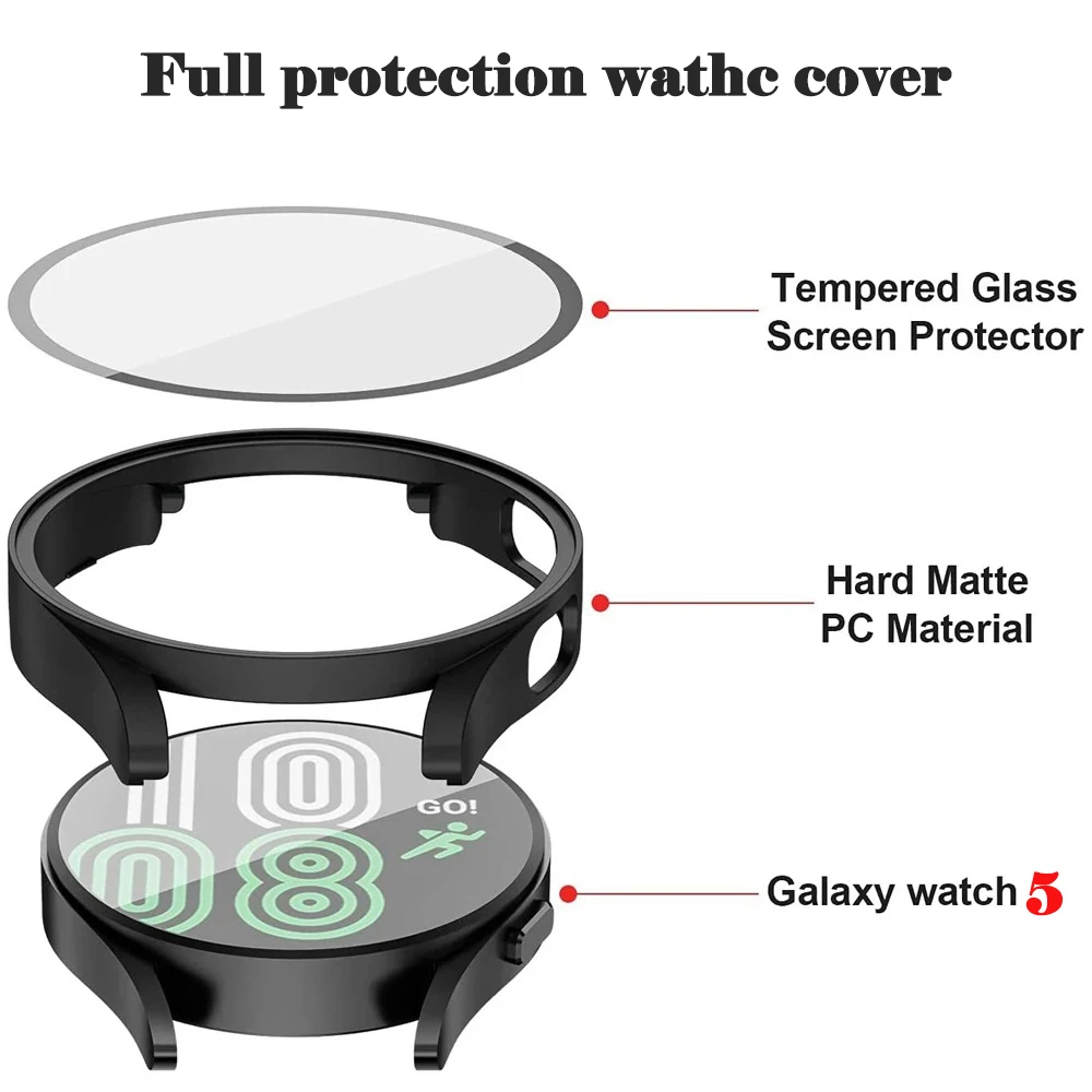 Vetro + custodia per Samsung Galaxy Watch 5/4 40mm 44mm Accessorie copertura paraurti per PC proteggi schermo All-Around per Galaxy Watch 5 4