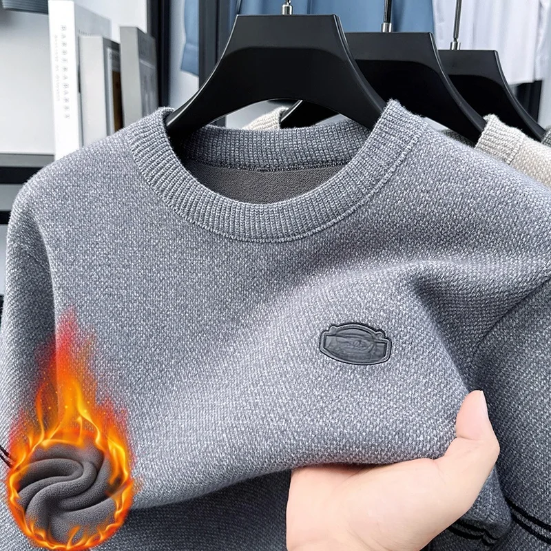 

Лидер продаж бренда, роскошный мужской пуловер с круглым вырезом, свитер на флисовой подкладке, теплая мягкая зимняя новинка, мужская одежда для офиса и поездок на работу