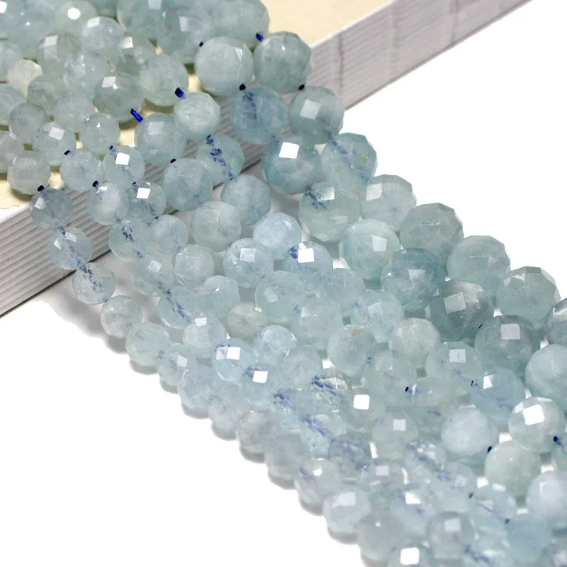 

100% Natural Stone Faceted AAA+Aquamarine Blue Round Gemstone Loose Beads For Jewelry Making DIY Bracelet Necklace 6/8/10MM