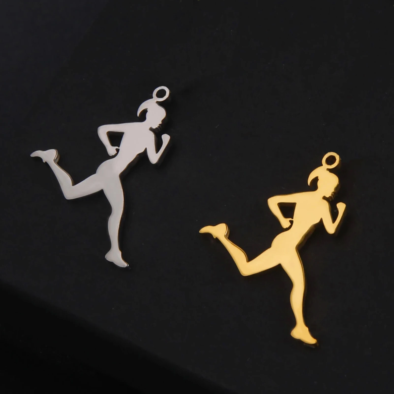 EUEAVAN 5pcs Skating Girl Skater Pendant Stainless Steel Charms Ice Gymnast Dancer Skating Winter Sport Figure DIY Accessories