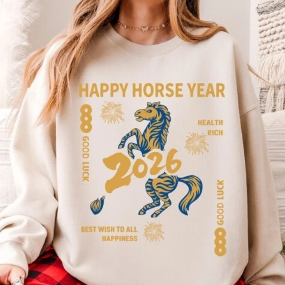 เสื้อสเวตเชิ้ตตรุษจีน 2026 ปีม้า เสื้อสเวตเชิ้ตปีใหม่ เสื้อสเวตเชิ้ตเข้าชุดปีใหม่ เสื้อฮู้ดลายจักรราศีจีน ของขวัญเสื้อสเวตเชิ้ต