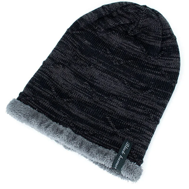 Unisex Slouchy Winter Hats For Men Women Striped Mix Warm Beanie Cap Outdoor Plush Fur Lined Knitted Hat