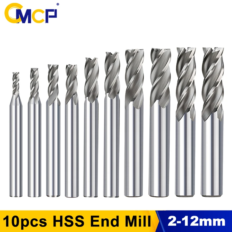 CMCP HSS Fräser 4-Schneiden Schaftfräser 10 Stück 2-12mm für CNC-Maschinen Fräswerkzeuge Router-Bit Metallfräser Aluminium-Fräser