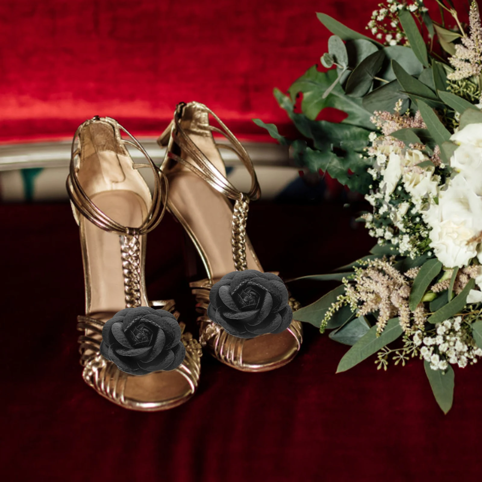 

Black Shoe Decorations Clip on Flower Embellishments Women Pumps Accessories Reusable Bride Wedding Shoe Charms Lightweight Rose