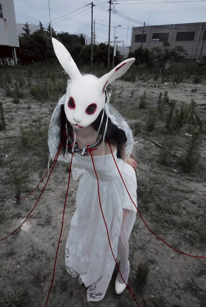 Horror Bunny Mask Latex Scary Halloween Animal Cosplay Mask Creepy Rabbit Masquerade Party Costume Accessories