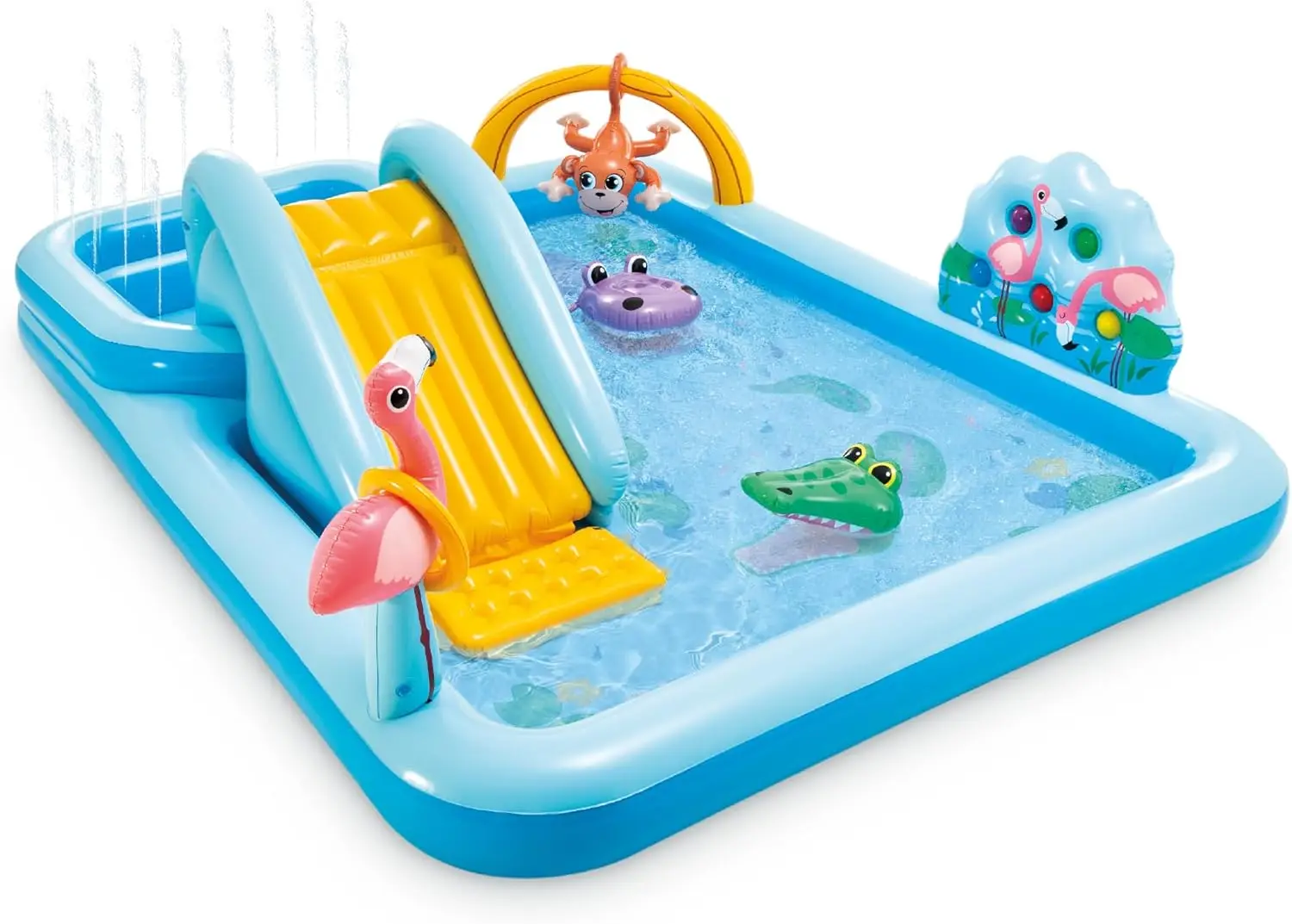 96" x 78" x 28" Inflatable Jungle Adventure Play Center Spray Kiddie Pool - Backyard Kids Water Slide, Outdoor Blow-Up Splash Pa