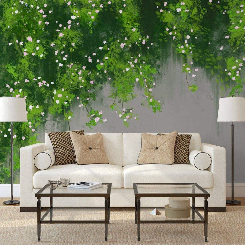 Custom Nordic Cement wall green plant flower photo mural wallpapers for living room TV background flooring leaf wallpaper