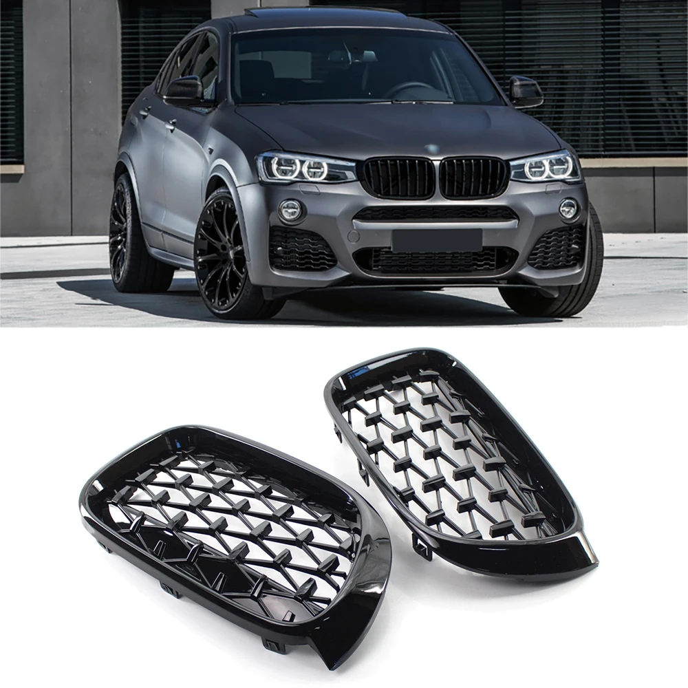 A Pair Car Front Kidney Grill Diamond Style Racing Grills For BMW F25 F26 X3 X4 2014-2018 Auto Accessories