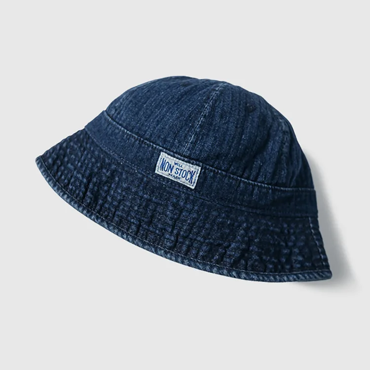 Retro American Style Unisex Washed Denim Fisherman Hat Outdoor round Top Bucket Hat Sunshade Casual Cotton Cap for All Ages