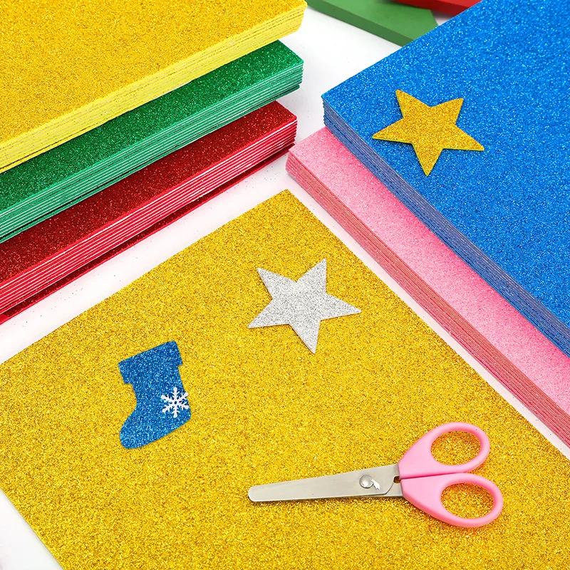 5pcs/pack A4（20cm*30cm）Powder Glitter EVA Foam Paper Sponge Sheet Handmade Kids DIY Crafts Wedding Party Supplies