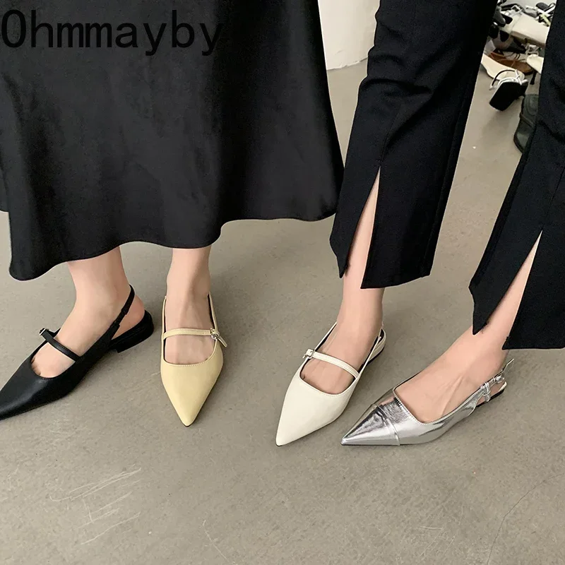 2024 Summer Women Sandals Fashion Pointed Toe Singbacks Mules Shoes Ladies Casaul Street Style Beach Flats Sandalias