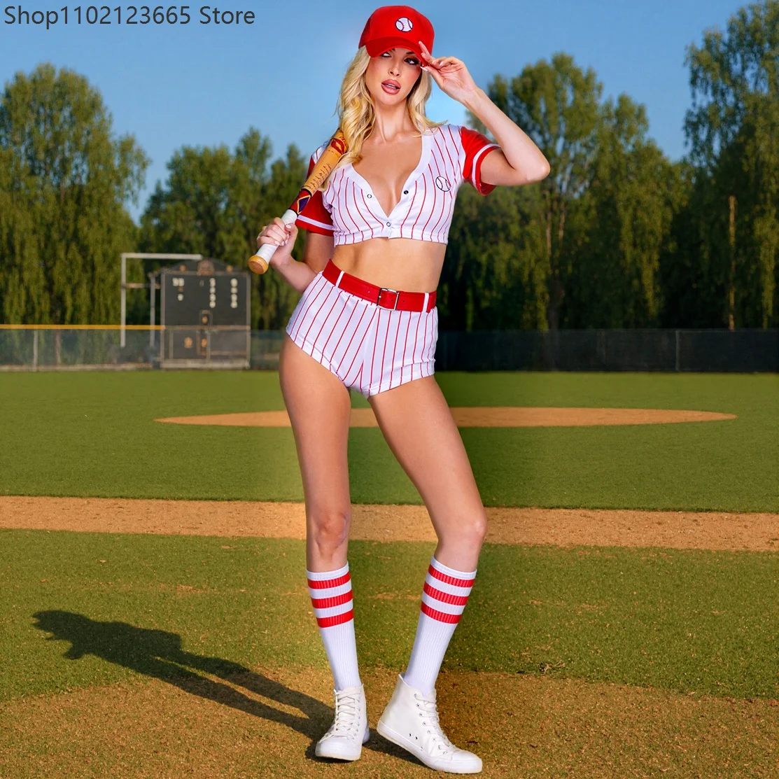 

New Lady Hottie Baseball Cheerleader Costume Sports Competition Top Shorts With Accessories Cosplay Carnival Fancy Party Dress