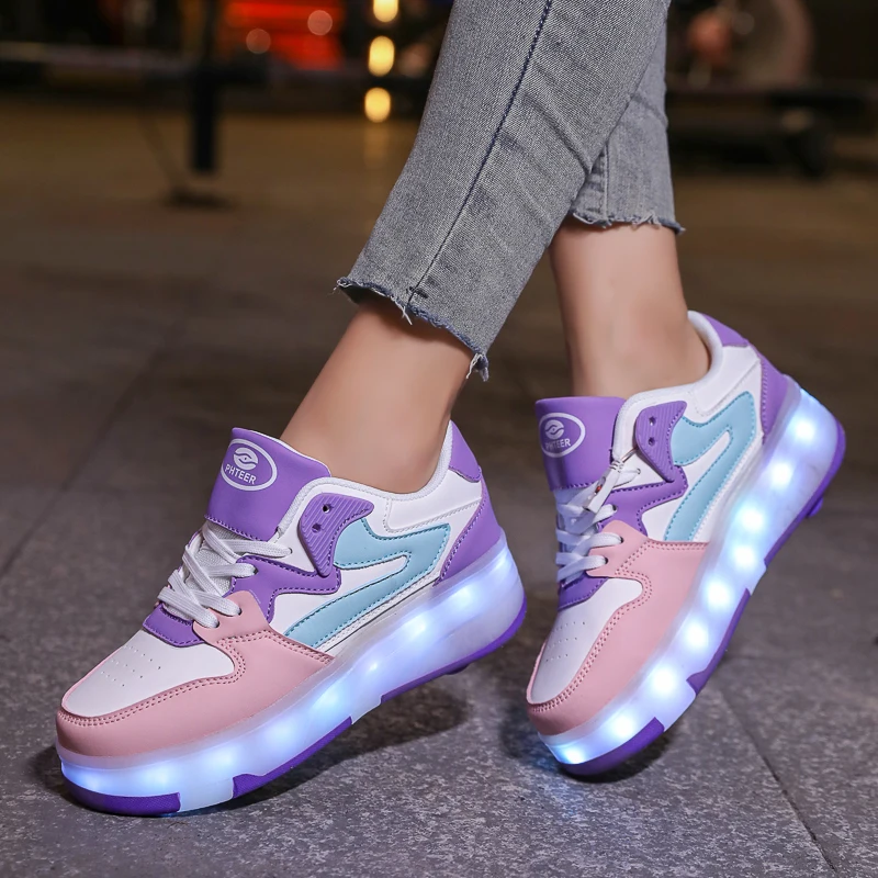 

2-Wheel Roller Sneakers for Girls: Invisible Light-Up Sports Skates, Kids' Roller Shoes with Hidden Wheels