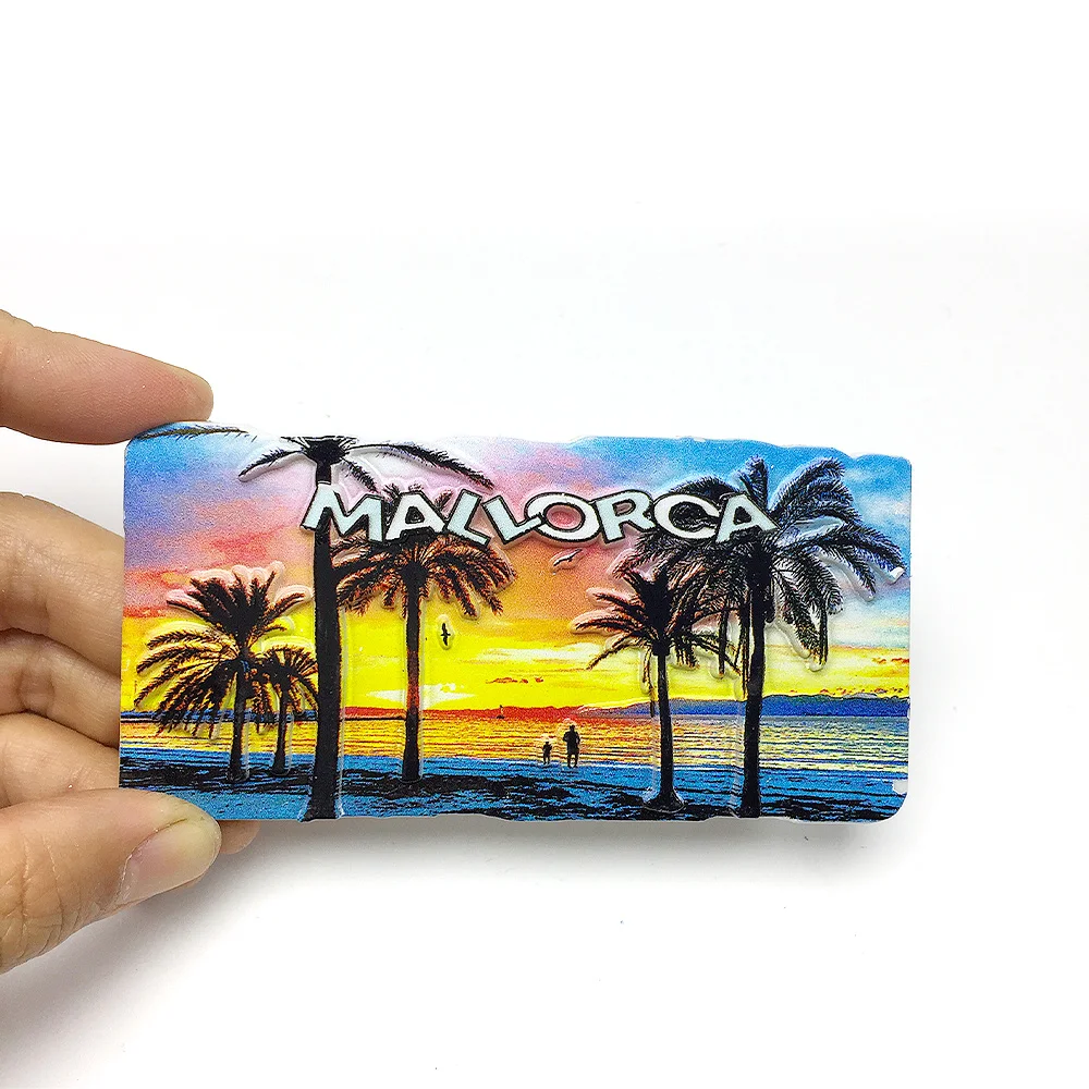 

Resin MALVORCA Beach Sunset Scene Magnetic Refrigerator Decor - Vibrant Colors and Palm Trees Design