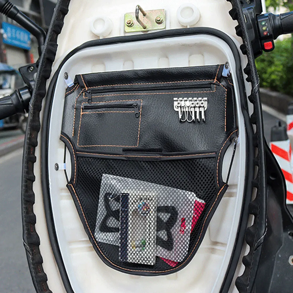 오토바이 시트 백 고급 금속 시트 밑 파우치 쉬운 설치 견고한 장식 일상 용품 스쿠터 수납 가방 모터바이크