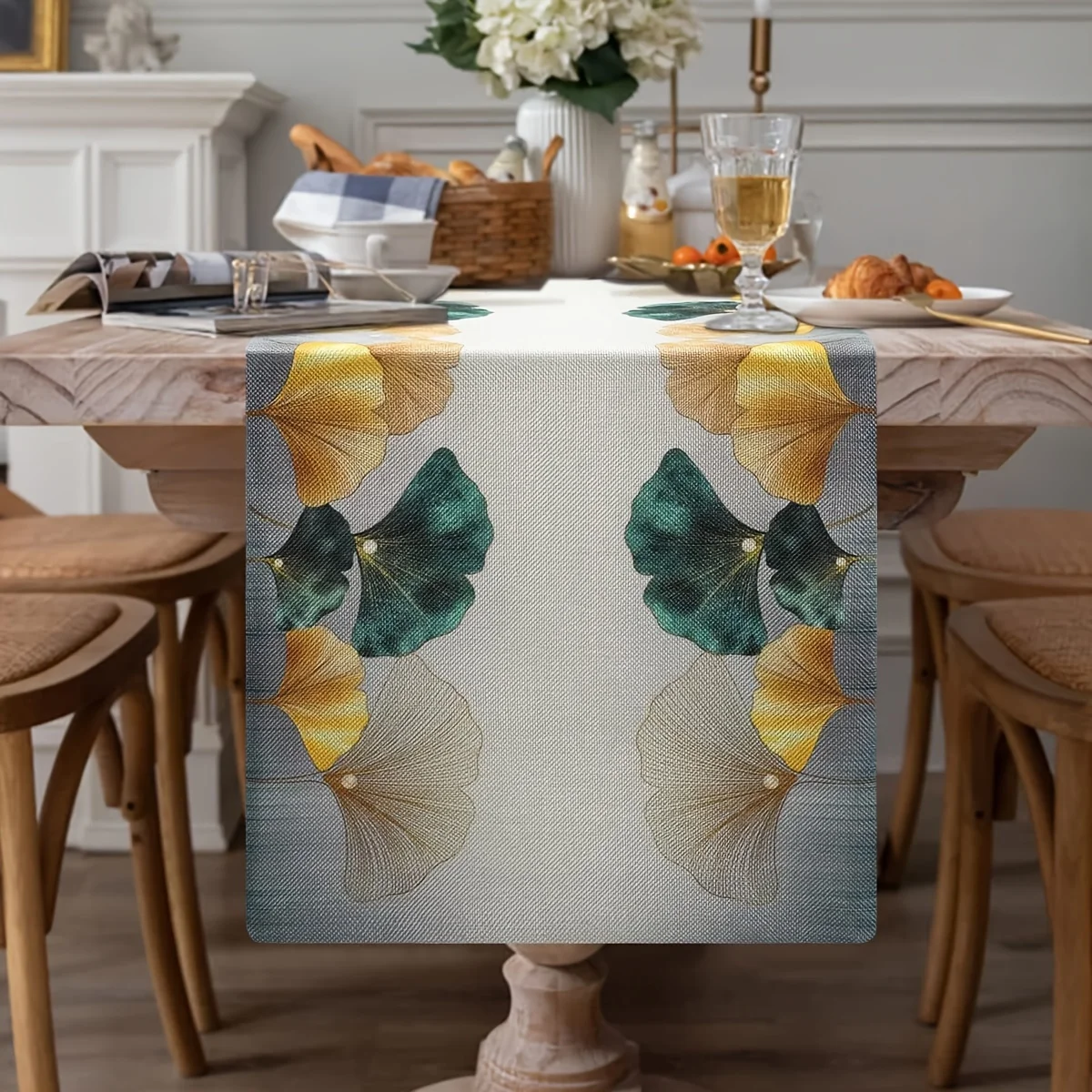 1 Piece of Elegant Classic Ginkgo Leaf Table Runner, Suitable for Farmhouse, Indoor, Kitchen, Celebrations, Table Decoration, Restaurant and Banquet Decoration Supplies