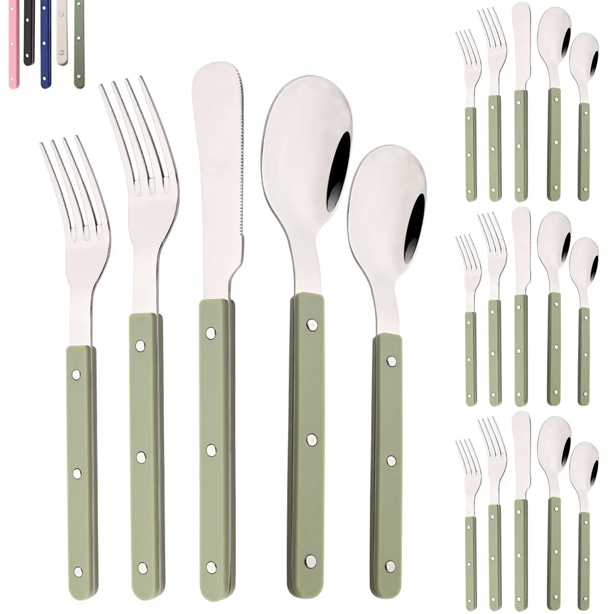 Juego de cubiertos de 20 piezas con mango acrílico, vajilla, cuchillo, tenedor, acero inoxidable, vajilla occidental verde y plateada, cubiertos de cocina para el hogar