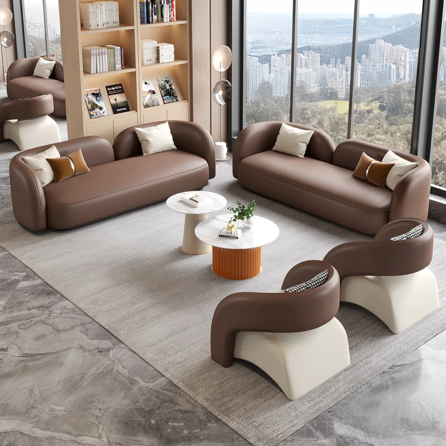 Leather art sofa combination modern and simple living room reception table and chair combination