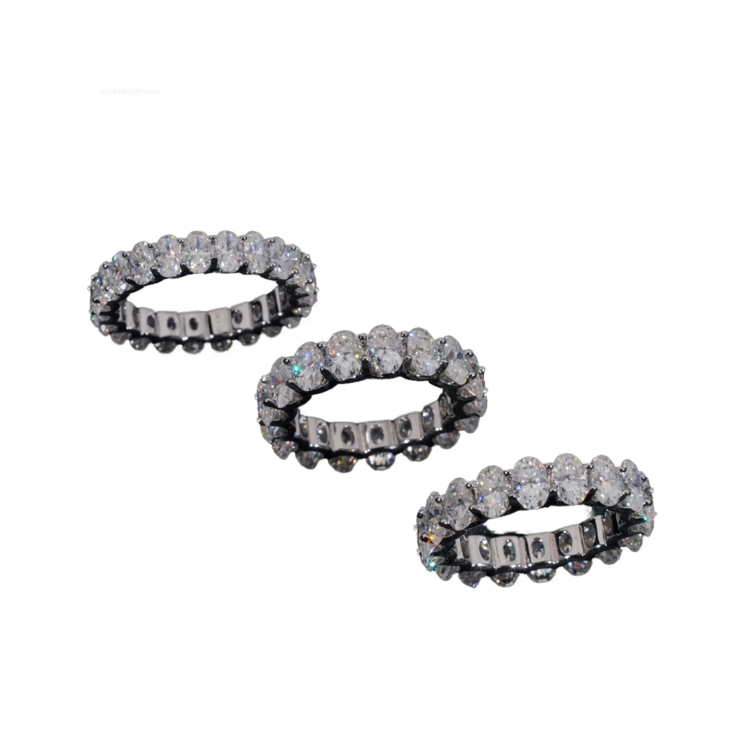Certified 925 Sterling Silver Moissanite Diamond Ring Iced Hip Hop Tennis Eternity Band Cuban Link Fine Jewelry