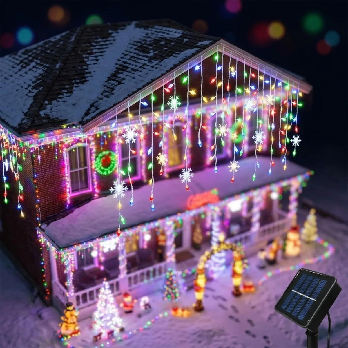 Solar Curtain Icicle Lights 3.5M Waterproof 8 Modes Fairy String Lights for Christmas Eaves Garden Party Holiday Decor