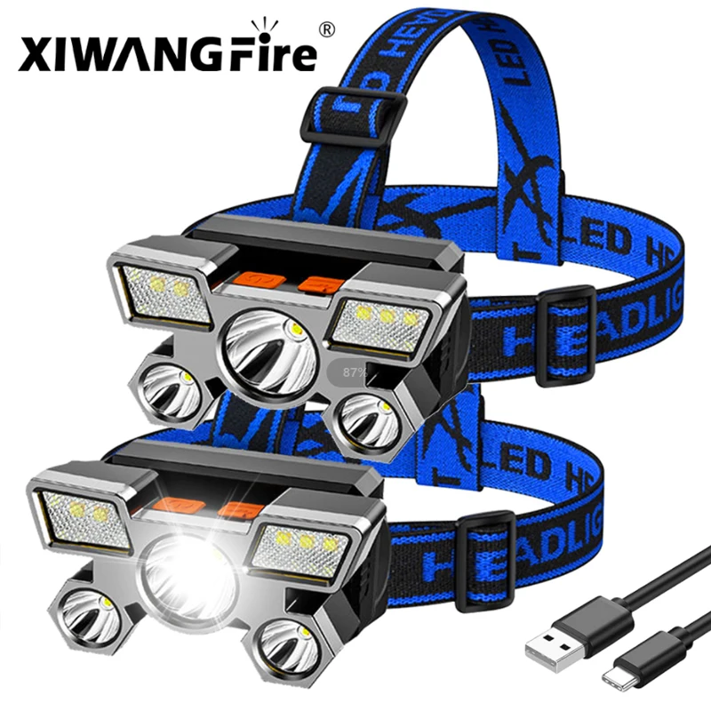 

USB Rechargeable 5LED Headlamp High Power Head Flashlight 18650 Built-in battery Headlight LED Head Torch For Camping Fishing