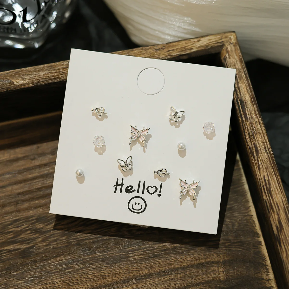 5 Pairs S925 Silver Needle Zinc Alloy Earrings Set Flower Butterfly Ball Heart Shape Cute Fresh Earrings For Women Jewelry Gift