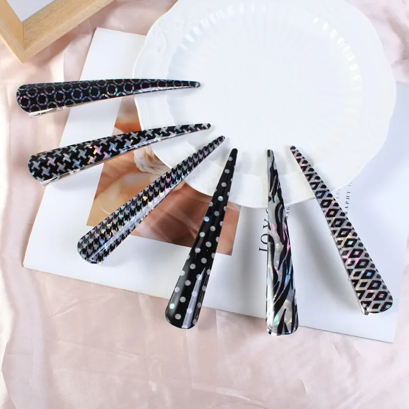 Black Fashion Elegant Acrylic Korean Barrette Metal Geometric Spotted Stripe Women Hair Clips Girls Hair Accessories