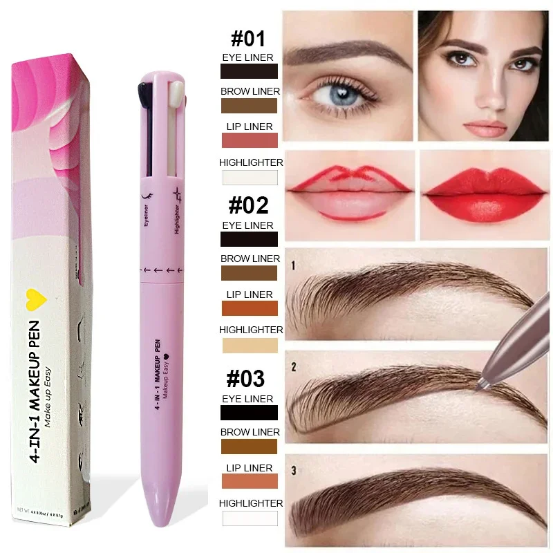 4 In 1 Face Makeup Pen Eyebrow Pen Waterproof Drawing Eye Brow Long Lasting Eyeliner Eyebrow Lipliner Pen Sweatproof Makeup Pen