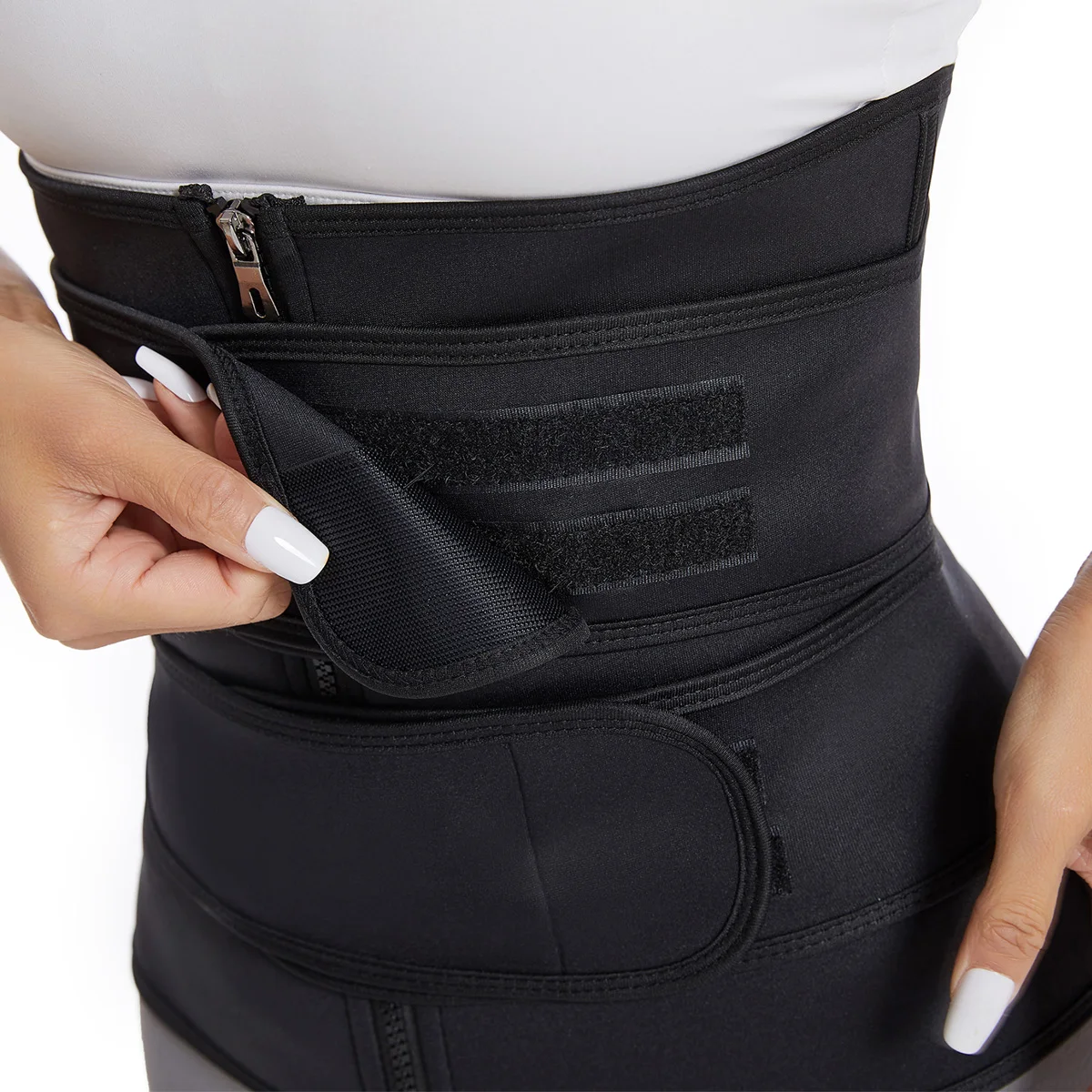 Women Waist Trainer Belt Double Strap Zipper Neoprene Sweat Waist Trimmer Tummy Control Slimming Body Shaper Workout Gym Fitness view 5