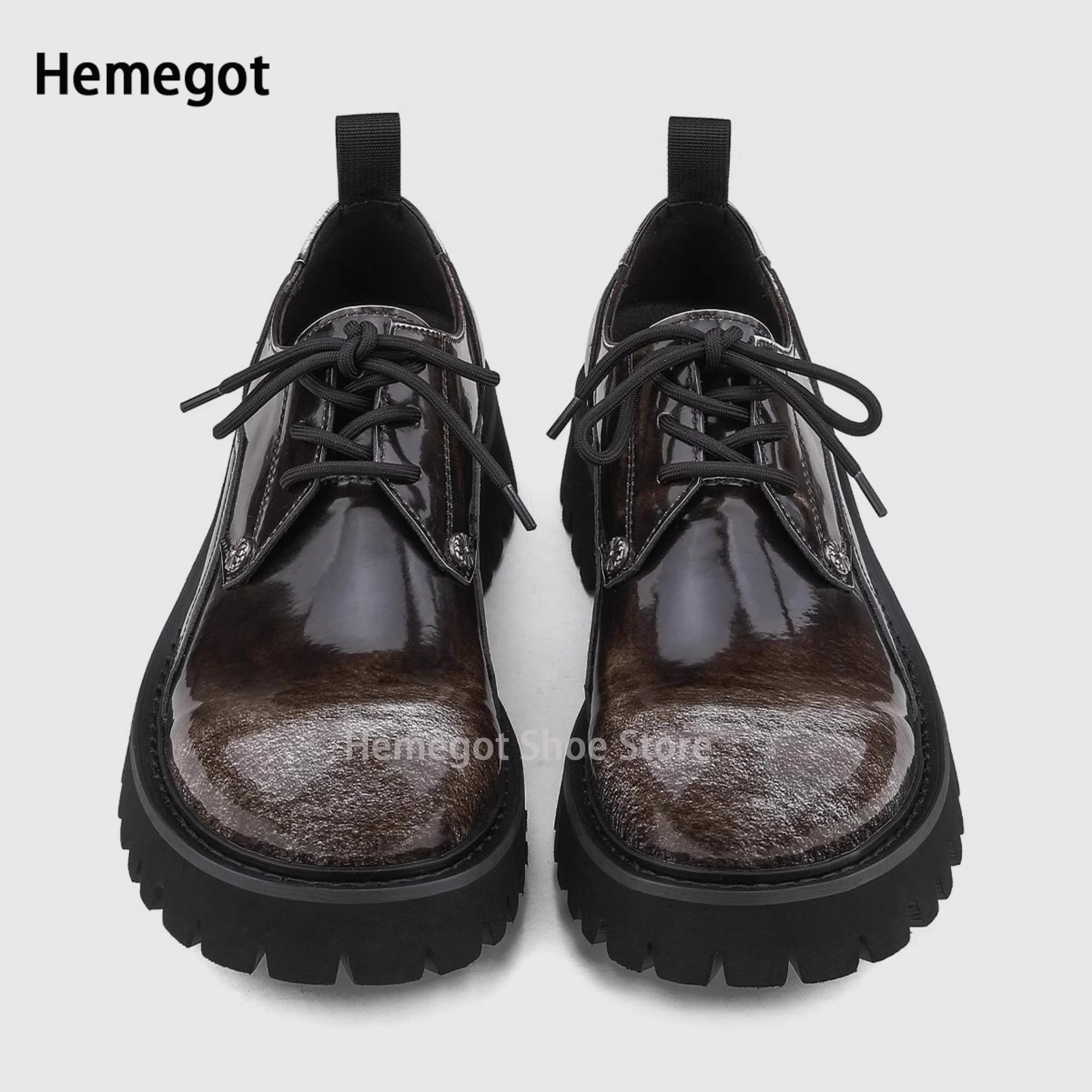 Thick Soles Big Toe Derby Shoes Men 2024 Summer New Brand Design Casual Lace Up Leather Shoes Top Quality Black Dress Shoes