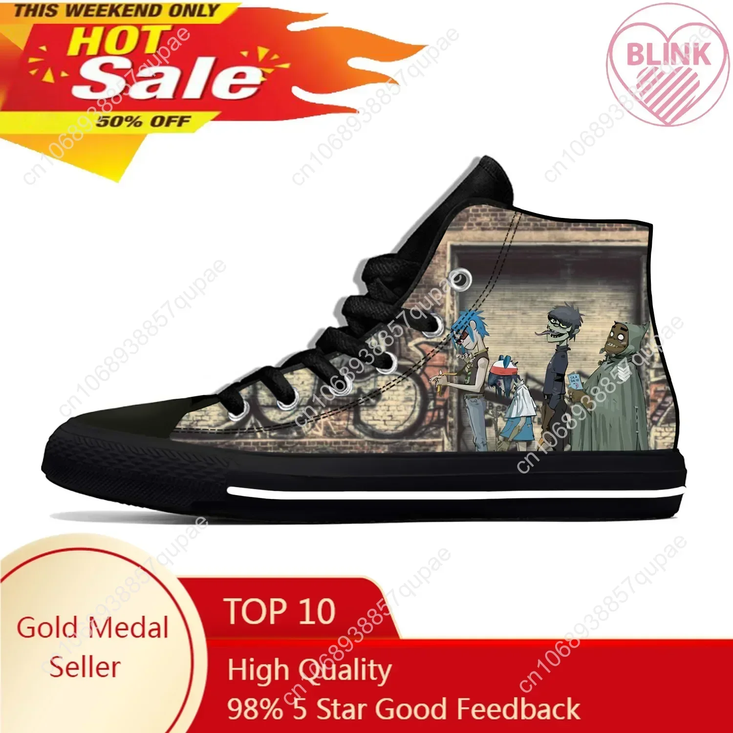 

Gorillaz Rock Band ChakaKhan Noodle Murdoc Russel Casual Cloth Shoes High Top Lightweight Breathable 3D Print Men Women Sneakers