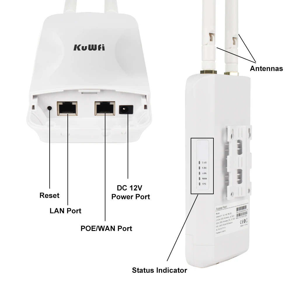 KuWFi-Répéteur WiFi 1200Mbps pour les touristes, 2.4G 5 mesurz, extension WiFi haute puissance, couverture sans fil longue portée pour l\'extérieur,