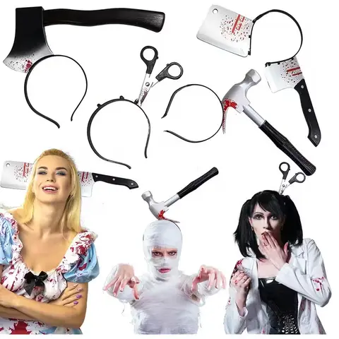Halloween Hair Hoop Horror Blood Fake Ax Saws Knife Gothic Headband Halloween Party Masquerade Cosplay Prop Decor Accessories