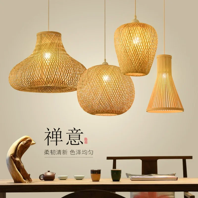 

South East Asia Handmade Bamboo Lampshade Living Room Dining Room Bedroom Single Head Bamboo Art Chandelier Special Shaped Moder