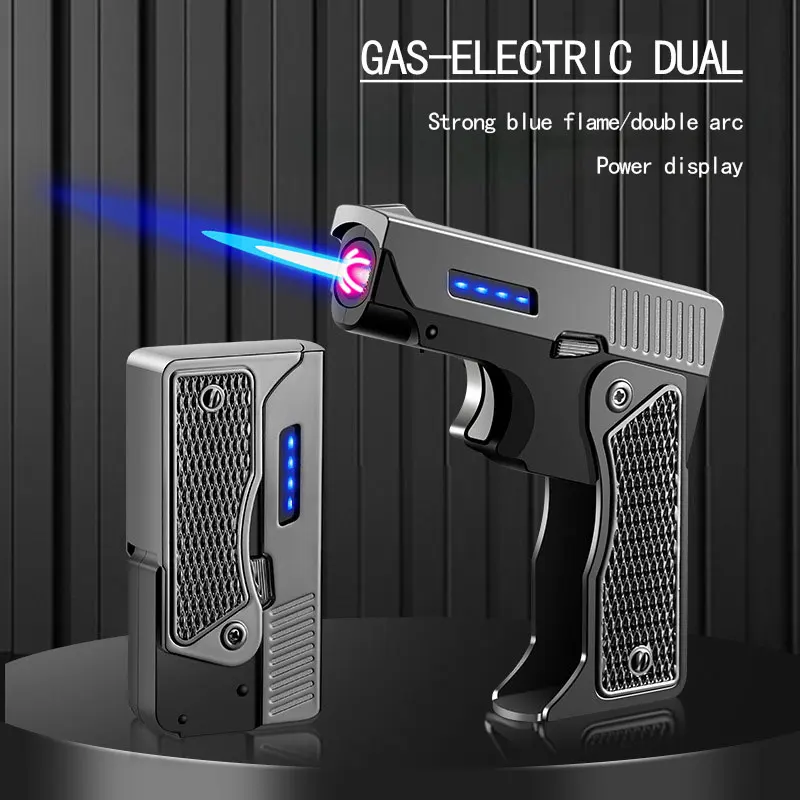 Folding Gas Electric Dual-use Creative Style Men's Gift USB Charging Windproof Jet Flame Cigar Novel Torch Arc Plasma Lighter