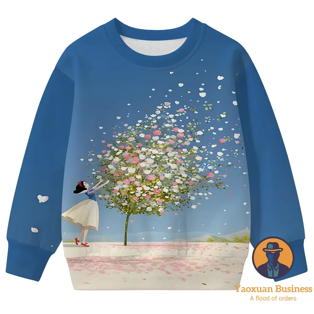 

2025 Hot Sale Snow White Children Girls Boys 3D Cartoon Printed Crew Neck Sweatshirt Cute Warm Windproof Autumn Winter Stylish​