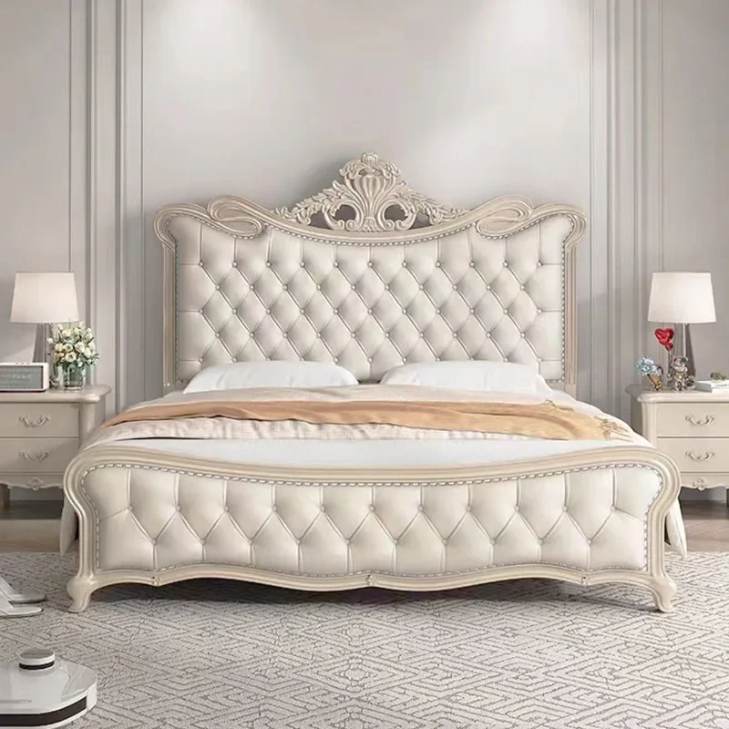 

High End Villa Double Bed Designer Modern Whitr Full Size Twin Bed Frame Platform Safe Castle Cama De Casal Nordic Furniture