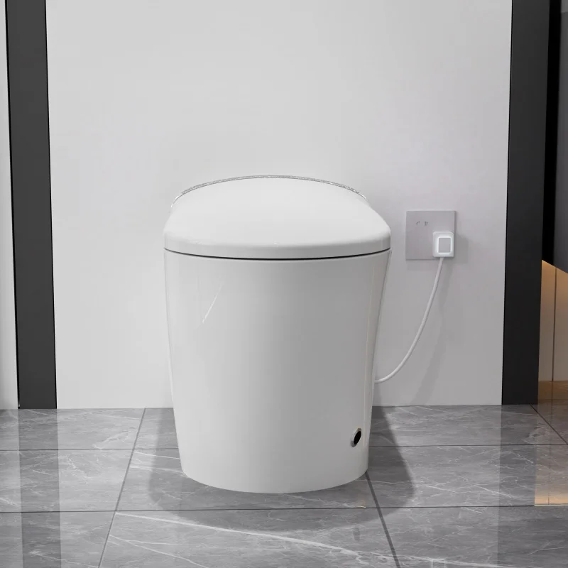 Modern White Elongated Smart Toilet with Auto Open-Close Lid and Heated Seat Bathroom Foot Kick Flush Toilet with LED Display