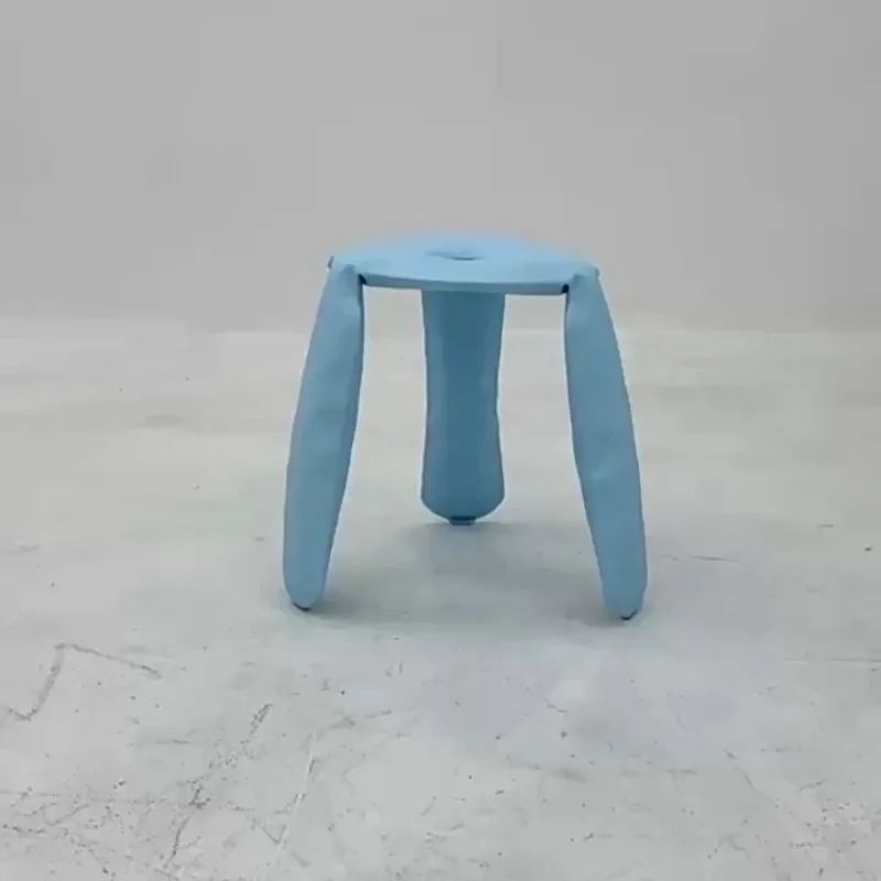 Stainless steel balloon stool, art design metal, three-legged shoe changing low stool, inflatable round stool