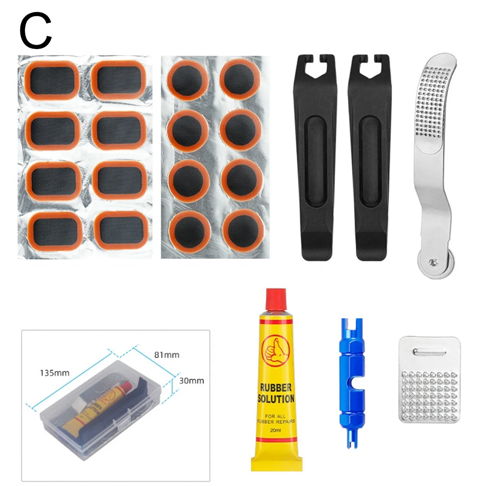 1 Set Reparatur von Fahrradreifen ItK – Pannenpflaster-Set mit Kleber und Werkzeugen (5 Versionen), Reparaturwerkzeug für Fahrradschläuche