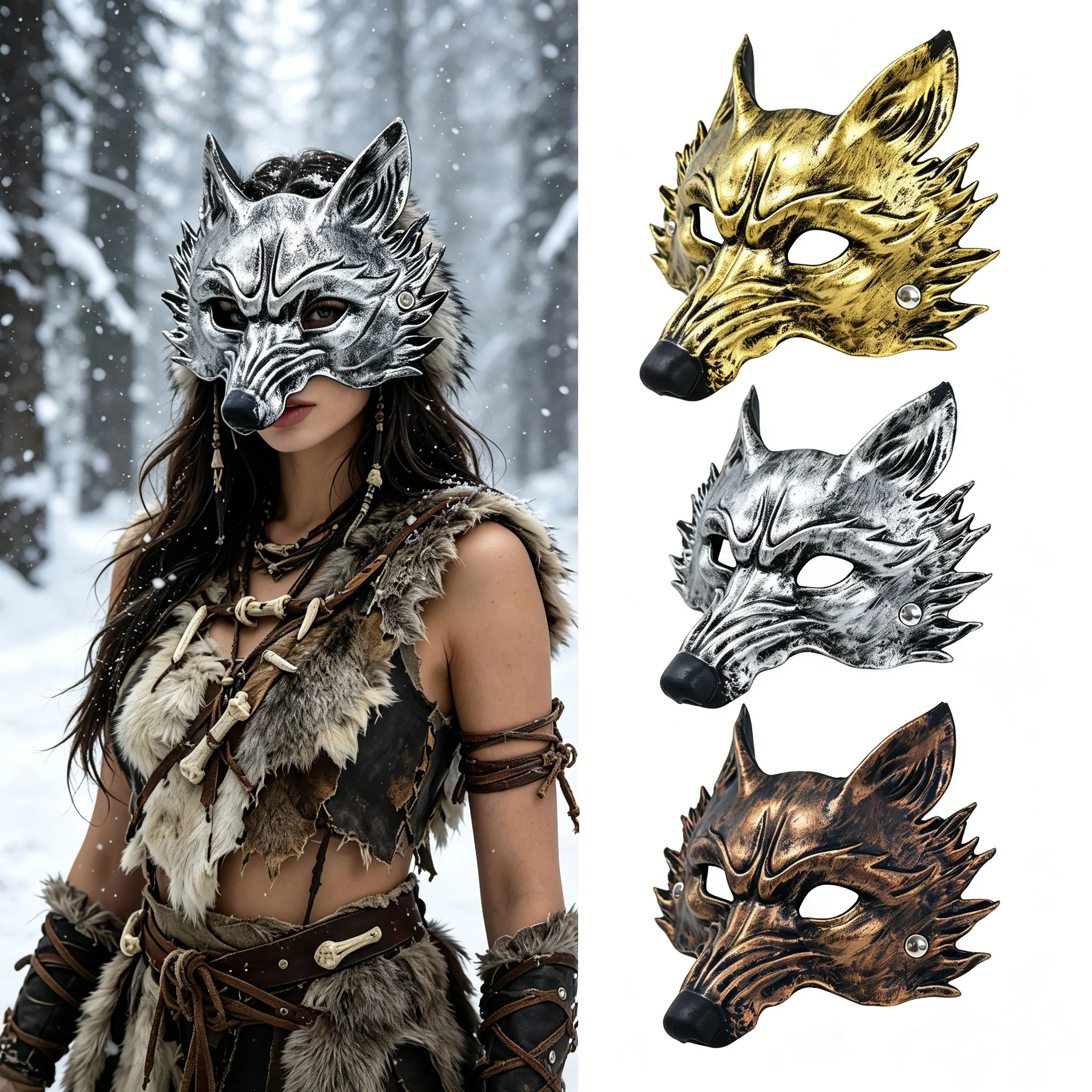 Vintage Wildfuchs Halbgesichtsmaske aus Weichem Hautfreundlichem Silikon für Halloween, Mittelalter, Renaissance, Cosplay-Kostüm und Requisiten