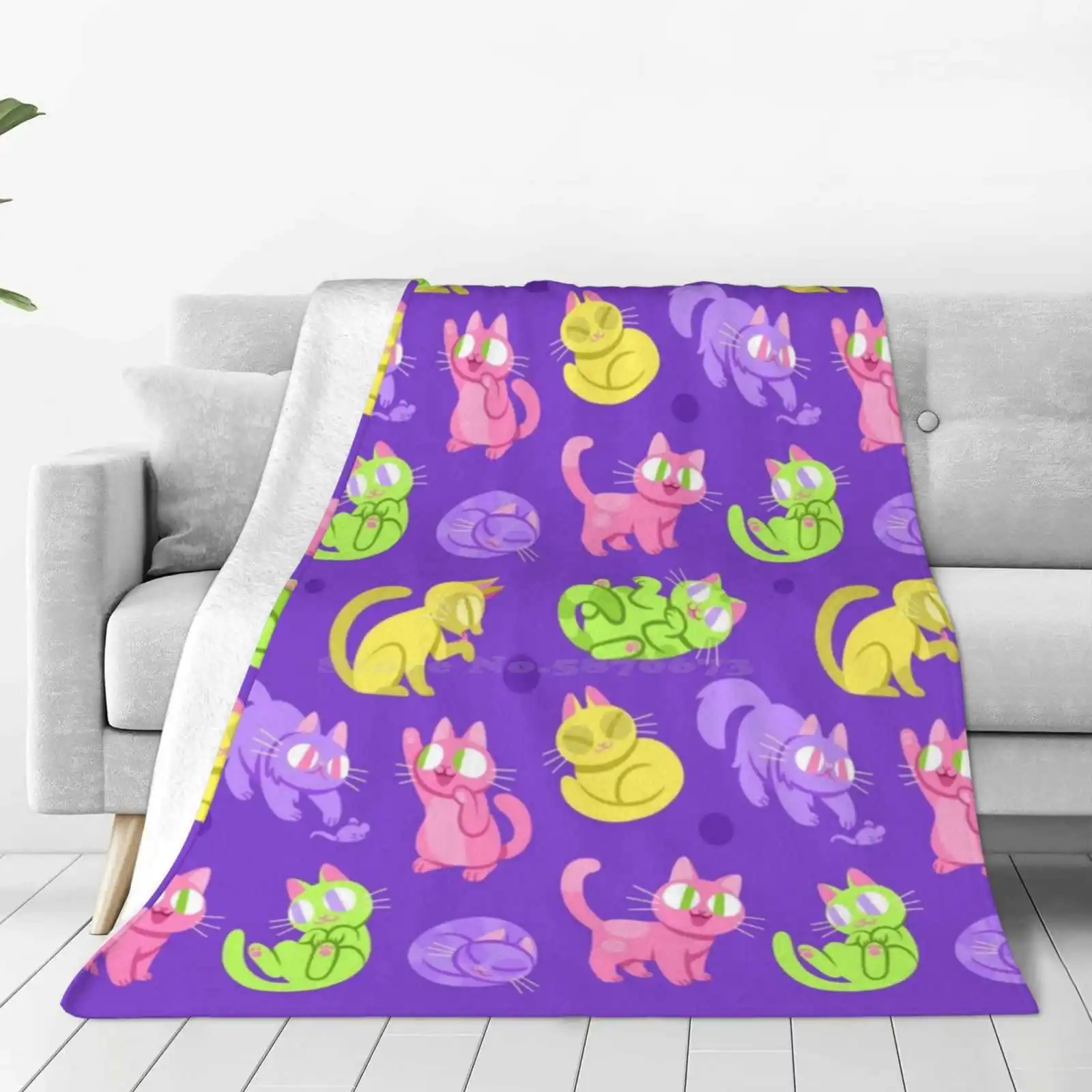 Whole Lotta Cat ( Neon Version ) Top Quality Comfortable Bed Sofa Soft Blanket Cats Animals Cute Neon Kitties Kittens Pets