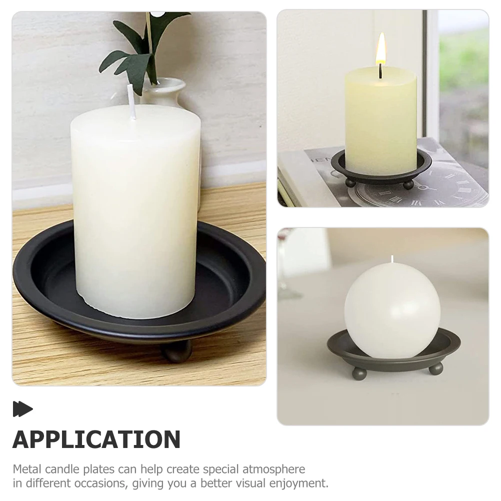 2Pcs Holder Plates Metal Pillar Tray Sturdy Base for Wedding Birthday Home Decoration Small Round Tray